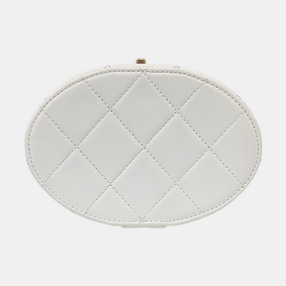 CHANEL ROUND VANITY White Calfskin Quilted Cannage Makeup Bag Shoulder Bag Tote Bag Crossbody Bag 29K Gold Hardware-(SKU)-962516521