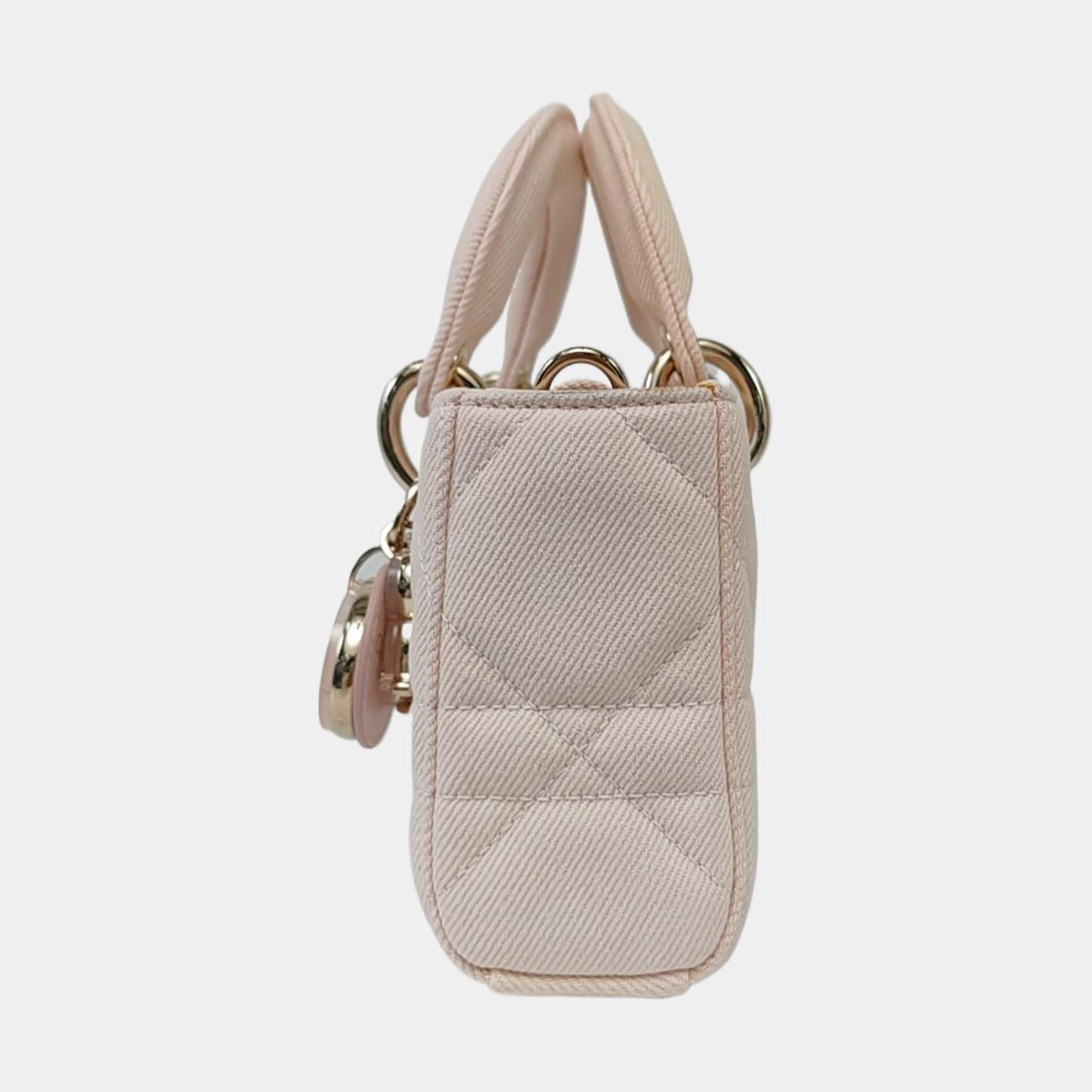 DIOR Lady D-Joy Light Pink Canvas Cannage Quilted Shoulder Bag Tote Crossbody Bag with Detachable Strap-(SKU)-962517480