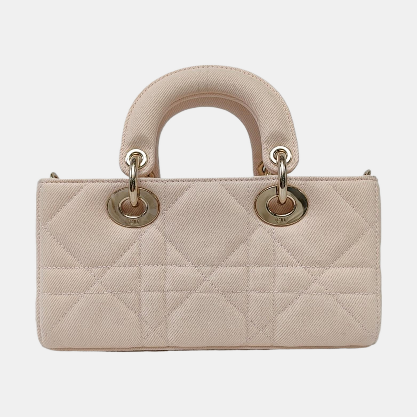 DIOR Lady D-Joy Light Pink Canvas Cannage Quilted Shoulder Bag Tote Crossbody Bag with Detachable Strap-(SKU)-962517480