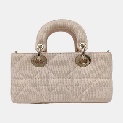 DIOR Lady D-Joy Light Pink Canvas Cannage Quilted Shoulder Bag Tote Crossbody Bag with Detachable Strap-(SKU)-962517480