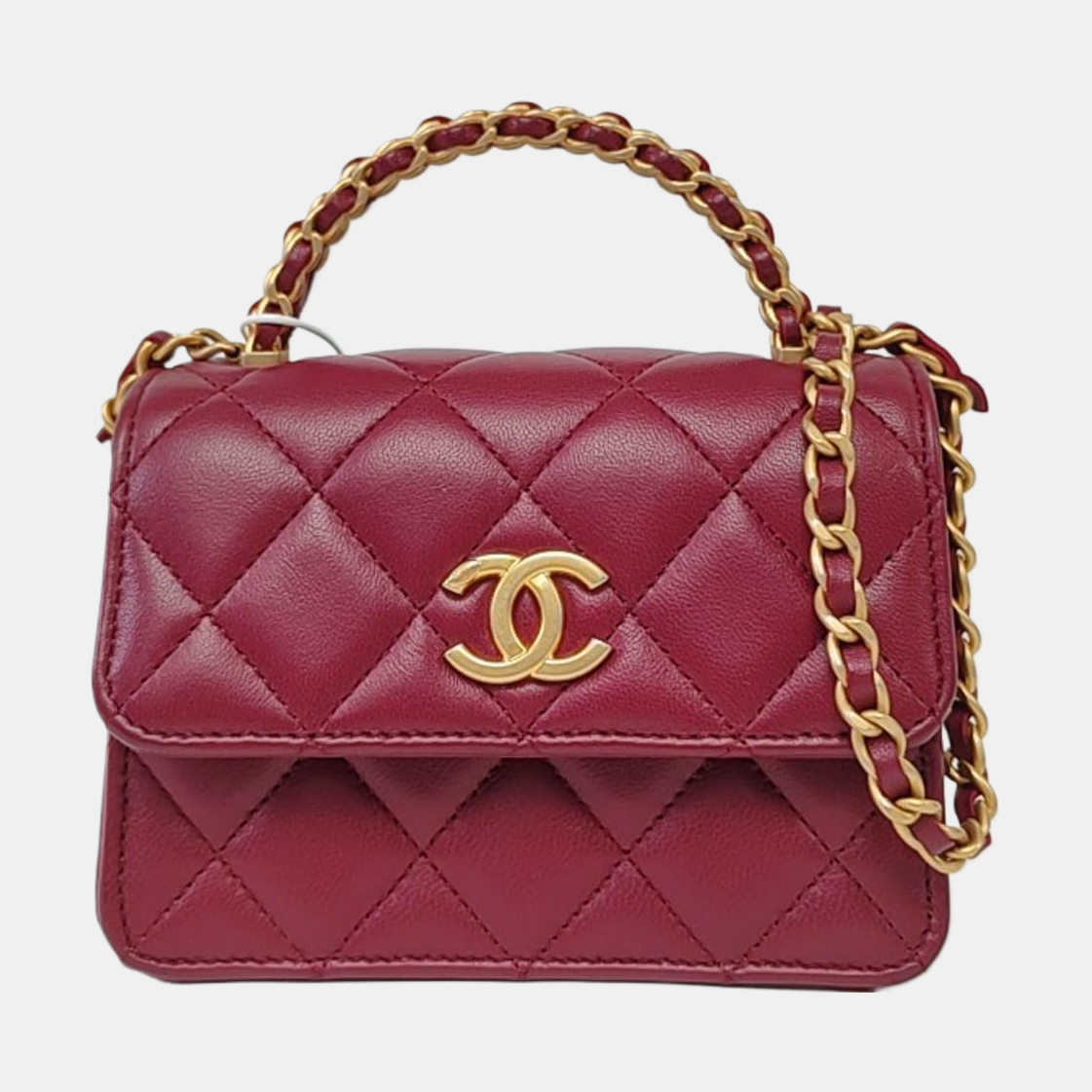 CHANEL KELLY Small Size Burgundy Lamb Leather Quilted Chain Shoulder Bag Handbag Crossbody Bag Gold Hardware-(SKU)-962515826