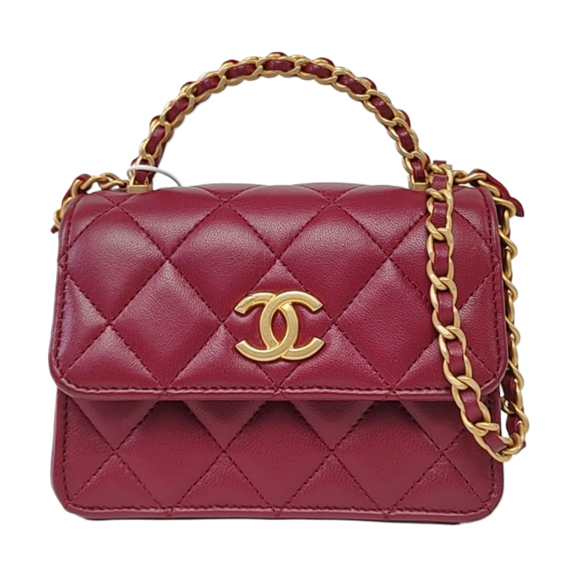 CHANEL KELLY Small Size Burgundy Lamb Leather Quilted Chain Shoulder Bag Handbag Crossbody Bag Gold Hardware-(SKU)-962515826