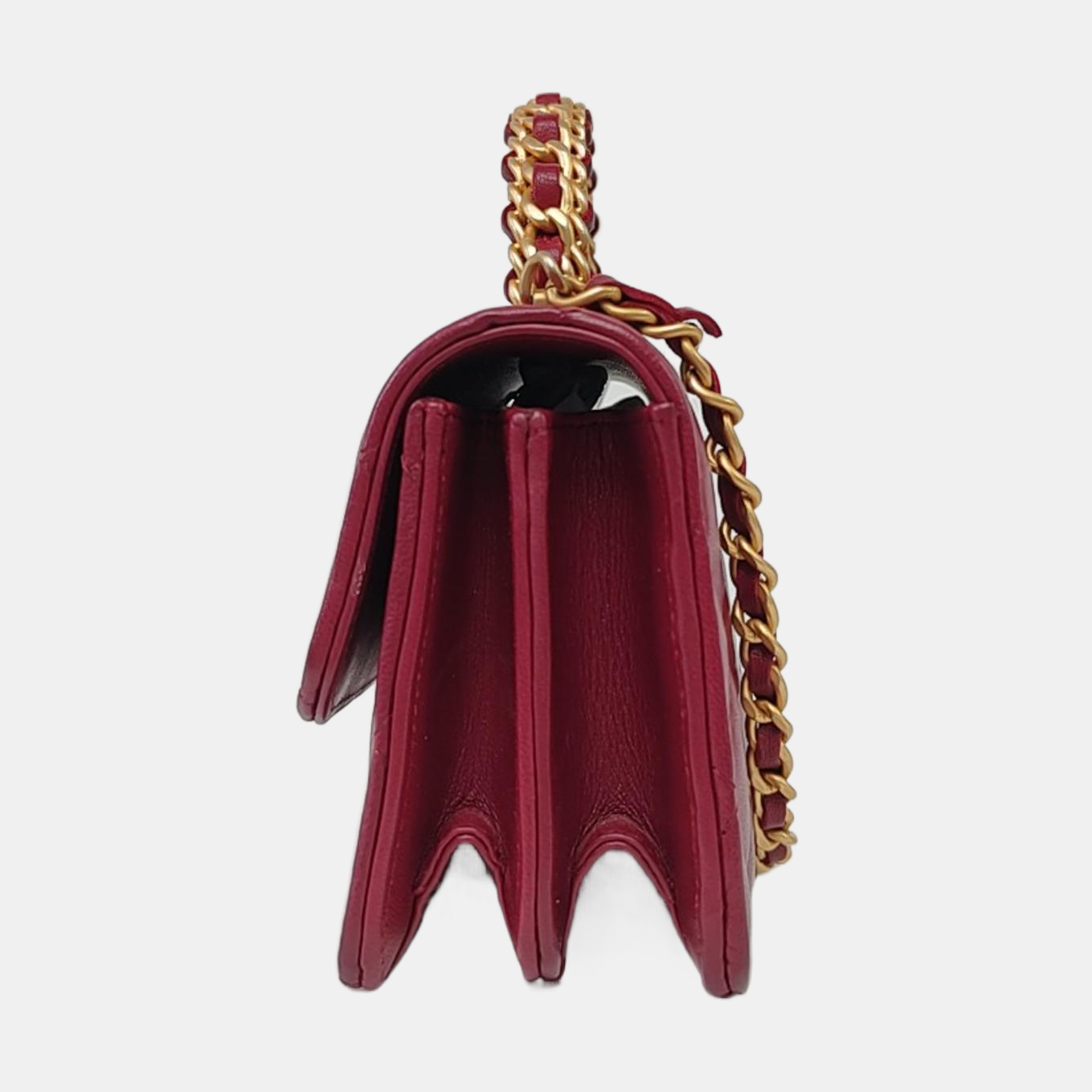 CHANEL KELLY Small Size Burgundy Lamb Leather Quilted Chain Shoulder Bag Handbag Crossbody Bag Gold Hardware-(SKU)-962515826