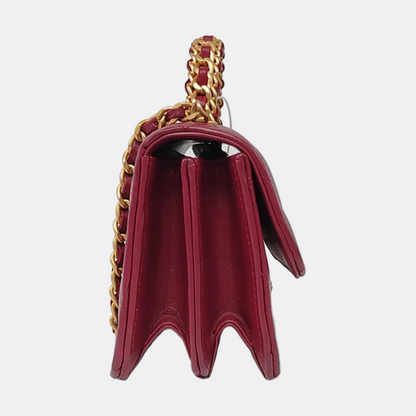 CHANEL KELLY Small Size Burgundy Lamb Leather Quilted Chain Shoulder Bag Handbag Crossbody Bag Gold Hardware-(SKU)-962515826