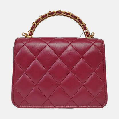 CHANEL KELLY Small Size Burgundy Lamb Leather Quilted Chain Shoulder Bag Handbag Crossbody Bag Gold Hardware-(SKU)-962515826