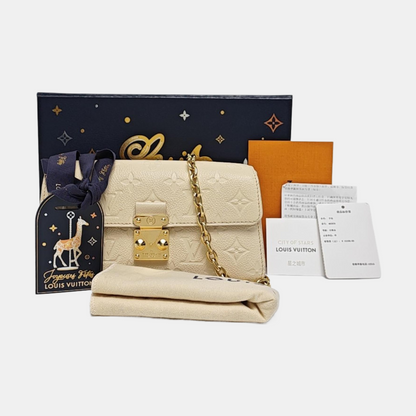 LOUIS VUITTON MÉTIS Beige Calfskin Monogram Embossed Shoulder Bag with Gold Hardware and Detachable Strap, Complete Accessories-(SKU)-962622859