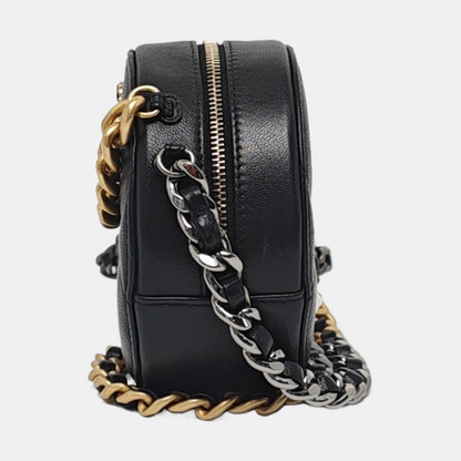 CHANEL CHANEL 19 Black Lamb Skin Quilted Matelassé Shoulder Bag Crossbody Bag Handbag Golden Silver Rutenium Hardware 30 Clasp-(SKU)-962948228