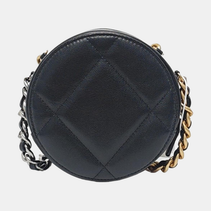 CHANEL CHANEL 19 Black Lamb Skin Quilted Matelassé Shoulder Bag Crossbody Bag Handbag Golden Silver Rutenium Hardware 30 Clasp-(SKU)-962948228