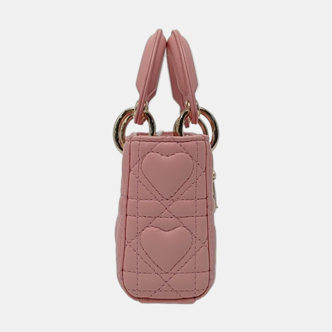 DIOR Lady D-Joy Super Mini Pink Lamb Skin Wicker Stitched Crossbody Shoulder Bag Handbag Tote Bag Golden Hardware 2 Removable Straps-(SKU)-962810919