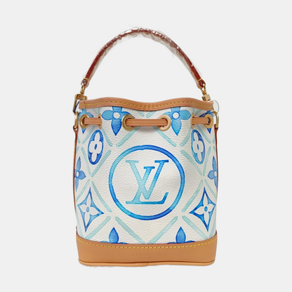 LOUIS VUITTON NOÉ Nano White Coated Canvas Monogram Shoulder Bag with Gold Hardware and 2 Detachable Straps-(SKU)-962961860