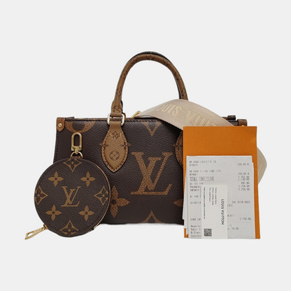 LOUIS VUITTON ONTHEGO EAST WEST Brown Coated Canvas Monogram Pattern Crossbody Bag Single Shoulder Bag Tote Bag Golden Hardware Removable Strap-(SKU)-956871648