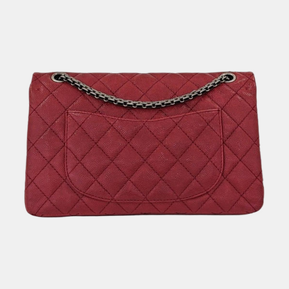 CHANEL 2.55 Large Size Fuchsia Color Pebbled Leather Quilted Crossbody Shoulder Bag with Palladium Hardware, 14 openings-(SKU)-962931310