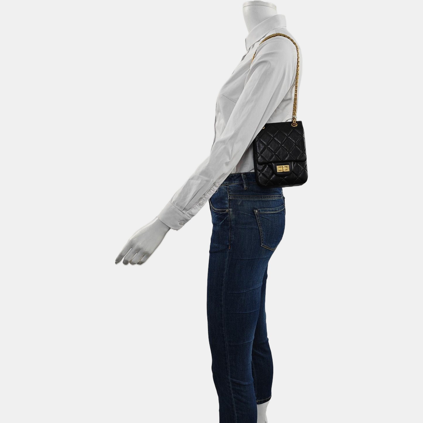 CHANEL 2.55 Black Leather Quilted Chain Shoulder Bag with Gold Hardware, 30 Clasps-(SKU)-963142533