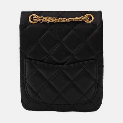 CHANEL 2.55 Black Leather Quilted Chain Shoulder Bag with Gold Hardware, 30 Clasps-(SKU)-963142533