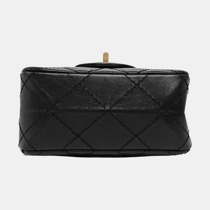 CHANEL 2.55 Black Leather Quilted Chain Shoulder Bag with Gold Hardware, 30 Clasps-(SKU)-963142533