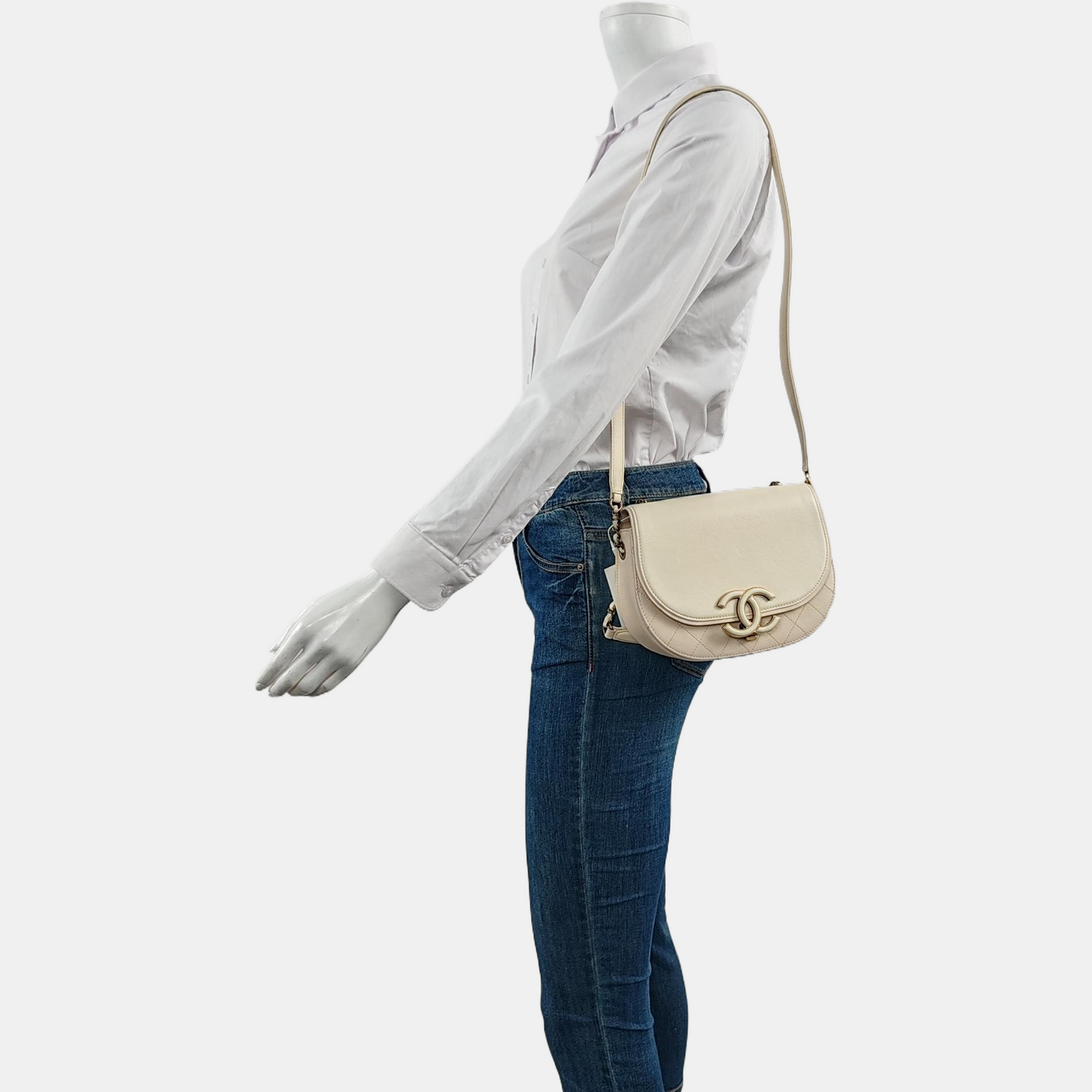 CHANEL COCO CURVE Small Beige Calfskin Quilted Shoulder Bag Tote Bag with Detachable Strap-(SKU)-963064920