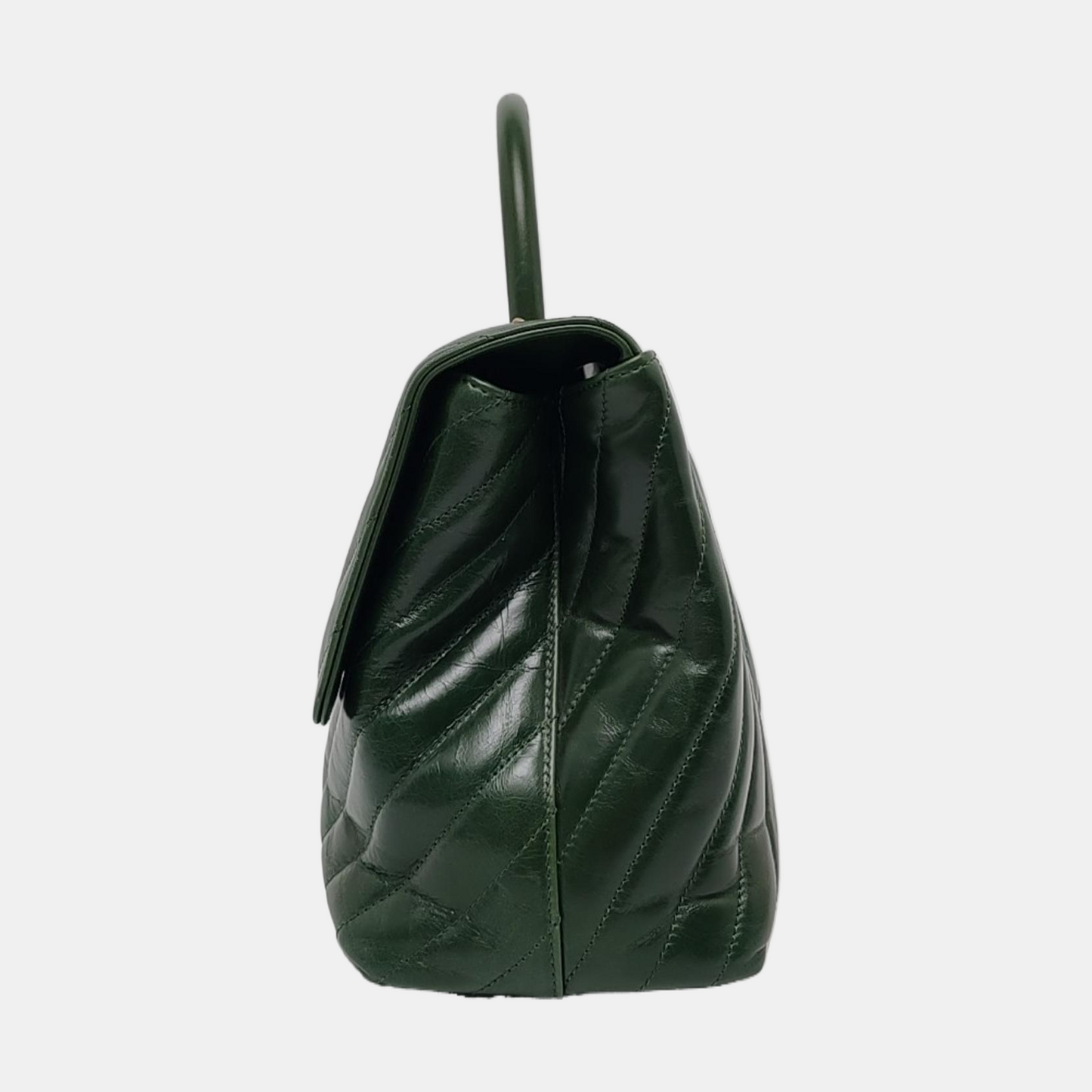CHANEL COCO HANDLE Large Green Calfskin Quilted V Pattern Single Shoulder Bag Handbag Detachable Strap-(SKU)-963065464