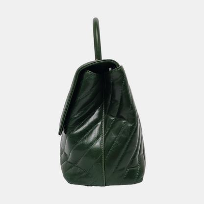 CHANEL COCO HANDLE Large Green Calfskin Quilted V Pattern Single Shoulder Bag Handbag Detachable Strap-(SKU)-963065464