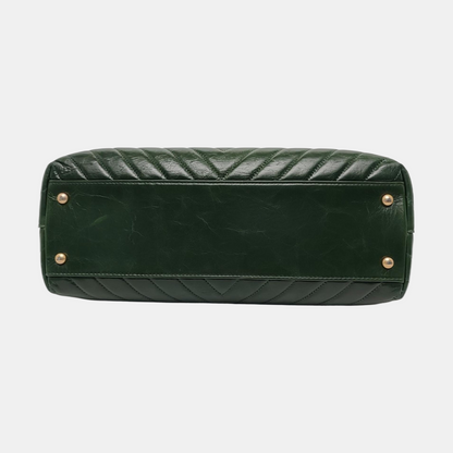 CHANEL COCO HANDLE Large Green Calfskin Quilted V Pattern Single Shoulder Bag Handbag Detachable Strap-(SKU)-963065464