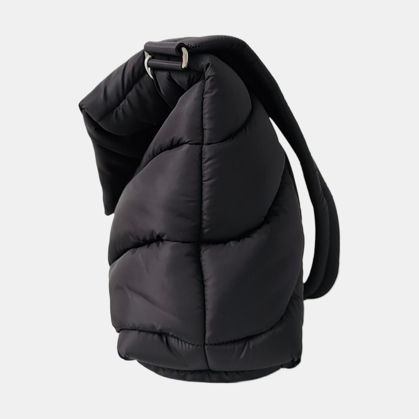 YSL PUFFER Black Fabric Quilted Single Shoulder Bag Crossbody Bag with Silver Black Hardware-(SKU)-963226135