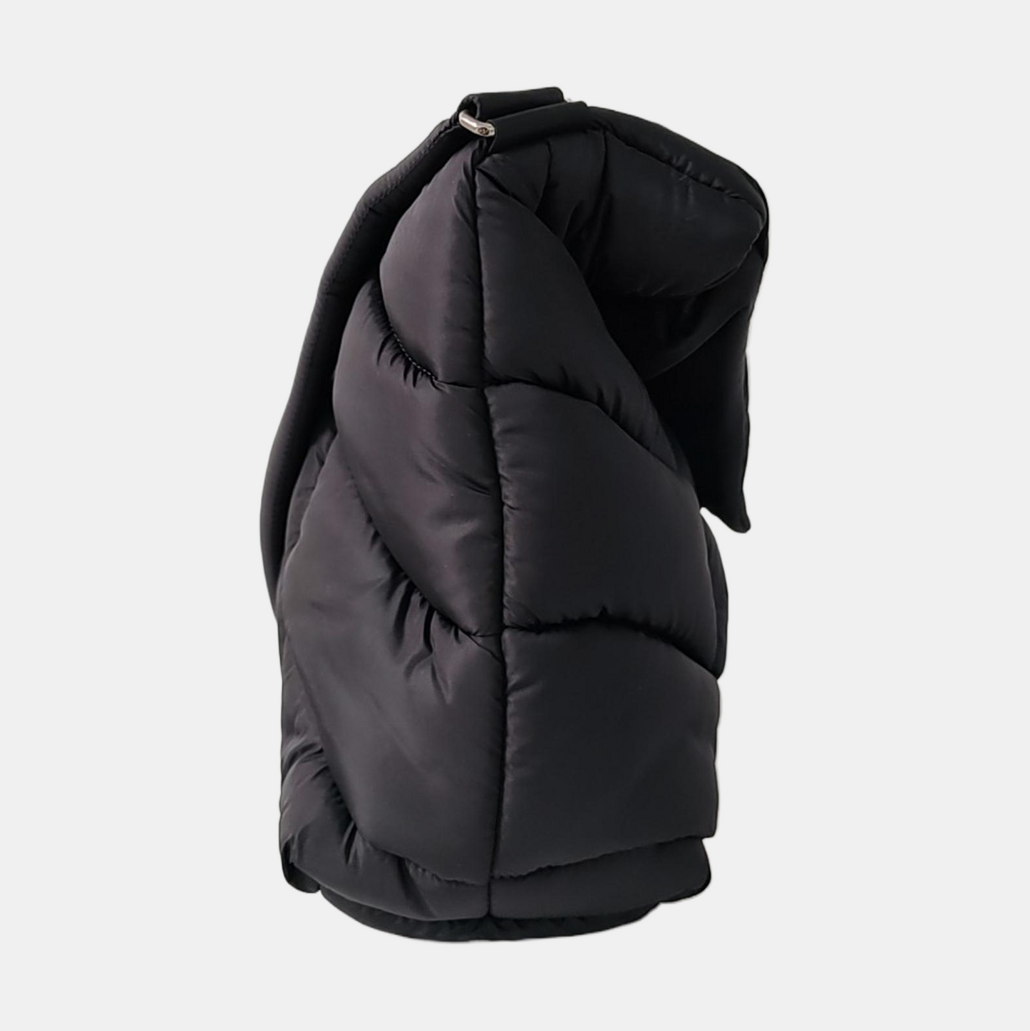 YSL PUFFER Black Fabric Quilted Single Shoulder Bag Crossbody Bag with Silver Black Hardware-(SKU)-963226135