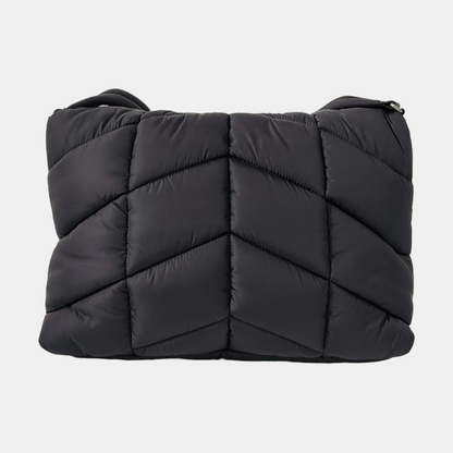 YSL PUFFER Black Fabric Quilted Single Shoulder Bag Crossbody Bag with Silver Black Hardware-(SKU)-963226135