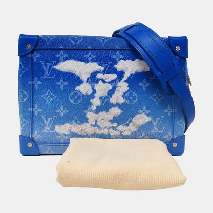 LOUIS VUITTON SOFT TRUNK Blue Coated Canvas Monogram Crossbody Bag with Silver Hardware and Detachable Strap-(SKU)-963244300