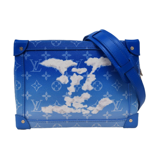 LOUIS VUITTON SOFT TRUNK Blue Coated Canvas Monogram Crossbody Bag with Silver Hardware and Detachable Strap-(SKU)-963244300