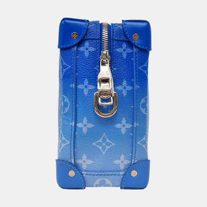 LOUIS VUITTON SOFT TRUNK Blue Coated Canvas Monogram Crossbody Bag with Silver Hardware and Detachable Strap-(SKU)-963244300