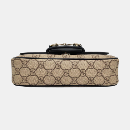 GUCCI Horsebit 1955 Small Size Beige Coated Canvas Monogram Horsebit Shoulder Bag Handbag Removable Strap Light Gold Hardware Complete Accessories-(SKU)-963431275