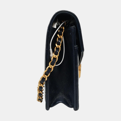 CHANEL MEDAL ENVELOPE Dark Blue Calfskin Quilted V-Shape Shoulder Bag with Gold Hardware-(SKU)-963604002