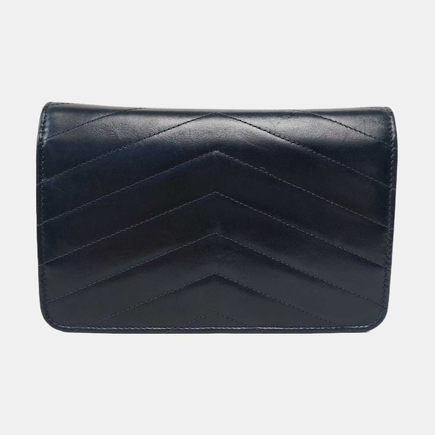 CHANEL MEDAL ENVELOPE Dark Blue Calfskin Quilted V-Shape Shoulder Bag with Gold Hardware-(SKU)-963604002