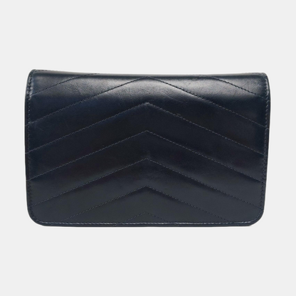 CHANEL MEDAL ENVELOPE Dark Blue Calfskin Quilted V-Shape Shoulder Bag with Gold Hardware-(SKU)-963604002