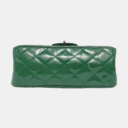 CHANEL 2.55 Small Green Patent Leather Quilted Chain Shoulder Bag with Silver Hardware, 14 Clasps-(SKU)-963604187