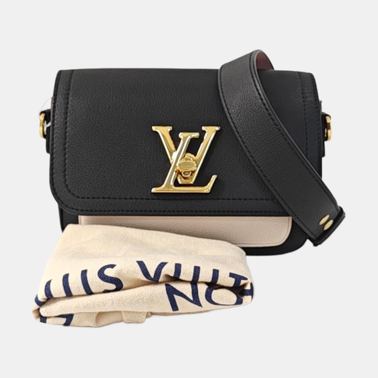 LOUIS VUITTON LOCKME TENDER Black Leather Shoulder Bag with Shoulder Strap, Gold Hardware, Removable Shoulder Strap-(SKU)-963366235