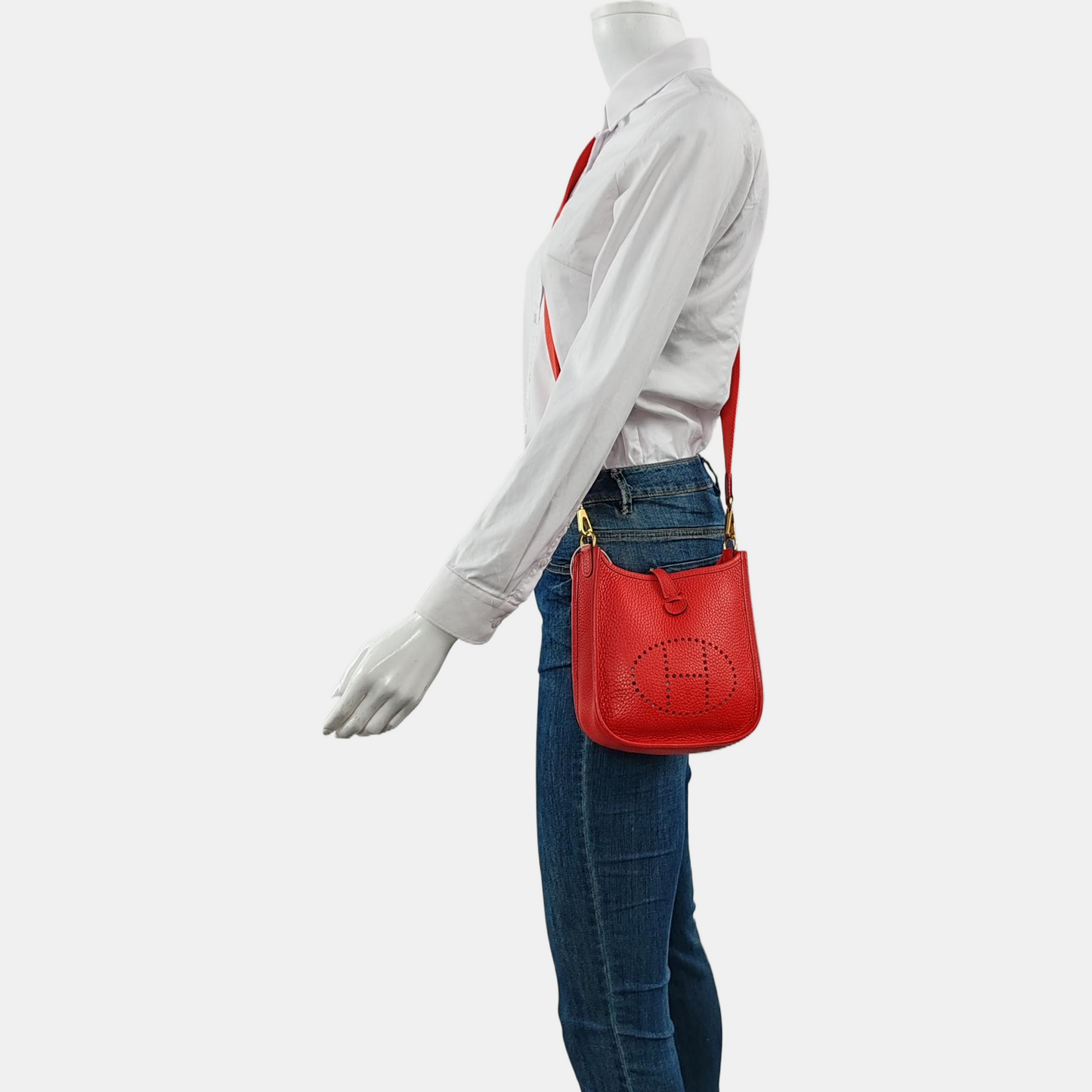 HERMÈS Evelyne TPM Flag Red Clemence Cowhide Openwork Evelyne Single Shoulder Bag Sling Bag Gold Hardware D Removable Strap-(SKU)-963421290