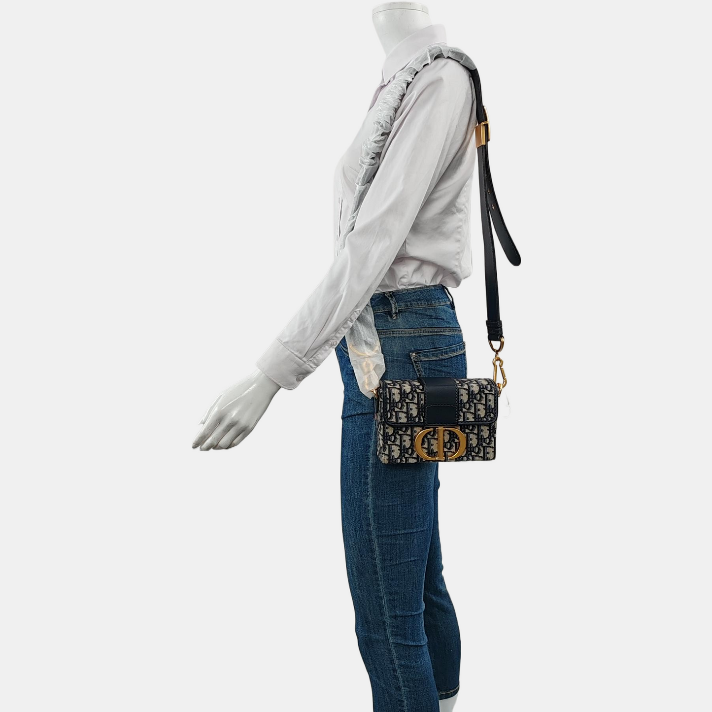 DIOR 30 Montaigne Blue Canvas Monogram Montaigne Bag Single Shoulder Bag Gold Hardware Removable Strap-(SKU)-963551147