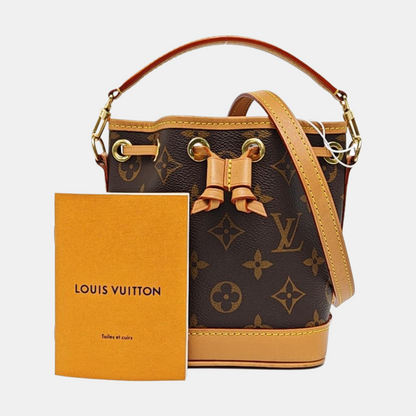 LOUIS VUITTON NOÉ Nano Brown Coated Canvas Monogram Vernis Bucket Bag Shoulder Bag Crossbody Handbag with 2 Detachable Straps-(SKU)-963381502
