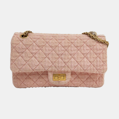CHANEL 2.55 Small Light Pink Fabric Quilted Chain Shoulder Bag Crossbody Bag with Gold Hardware 23 Clasp-(SKU)-960446788