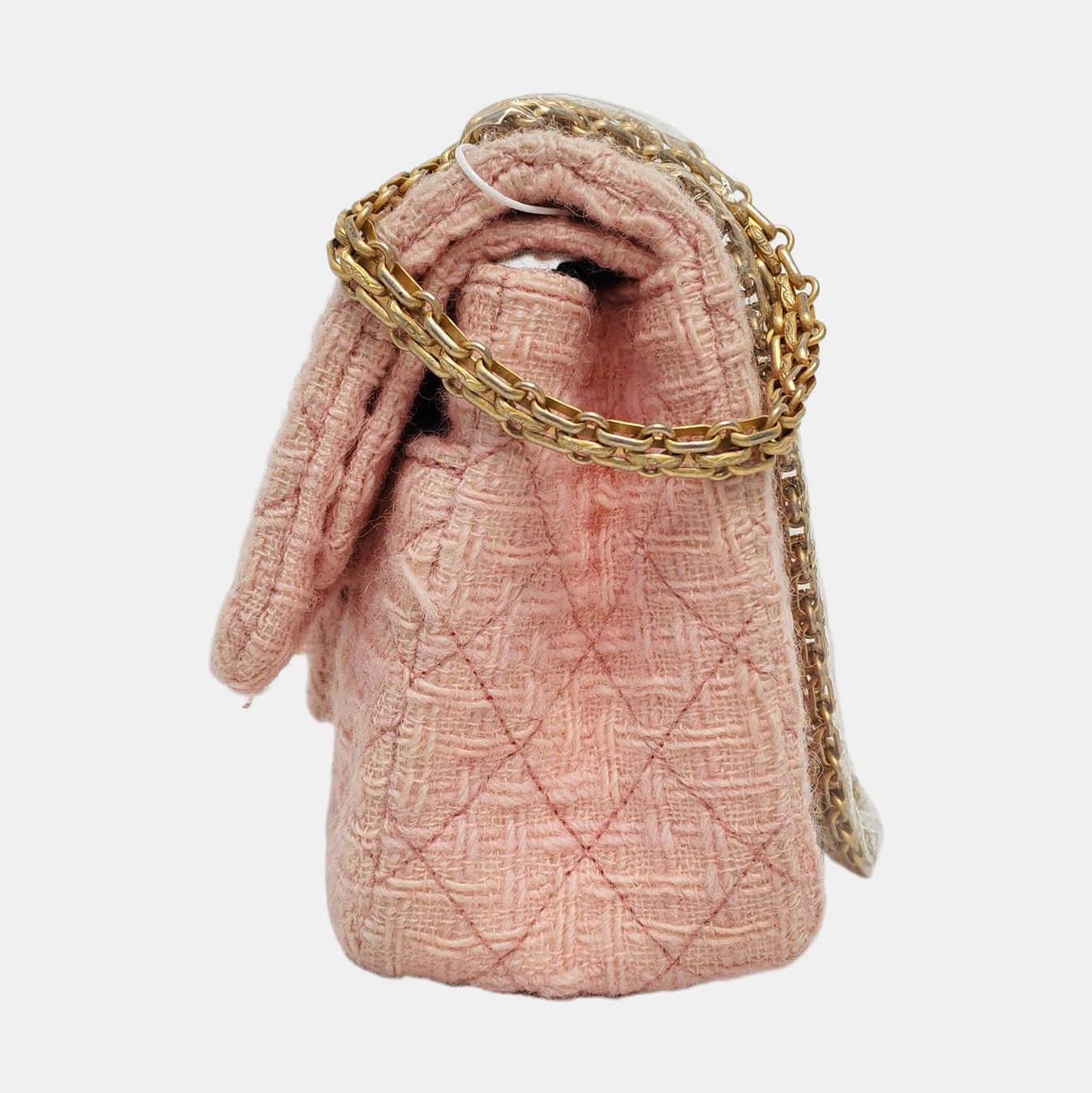 CHANEL 2.55 Small Light Pink Fabric Quilted Chain Shoulder Bag Crossbody Bag with Gold Hardware 23 Clasp-(SKU)-960446788
