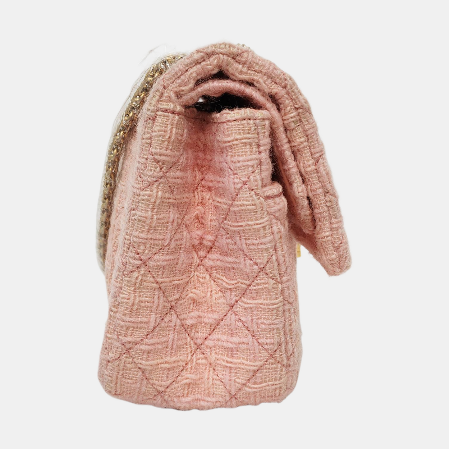 CHANEL 2.55 Small Light Pink Fabric Quilted Chain Shoulder Bag Crossbody Bag with Gold Hardware 23 Clasp-(SKU)-960446788