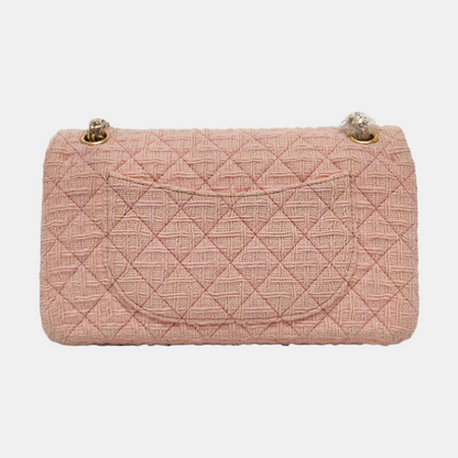 CHANEL 2.55 Small Light Pink Fabric Quilted Chain Shoulder Bag Crossbody Bag with Gold Hardware 23 Clasp-(SKU)-960446788