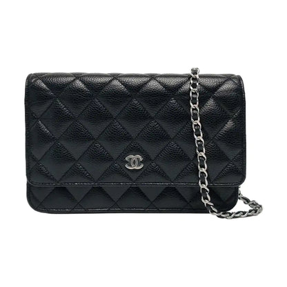 CHANEL WOC Black Caviar Leather Quilted Crossbody Shoulder Bag with Silver Hardware-(SKU)-963482245