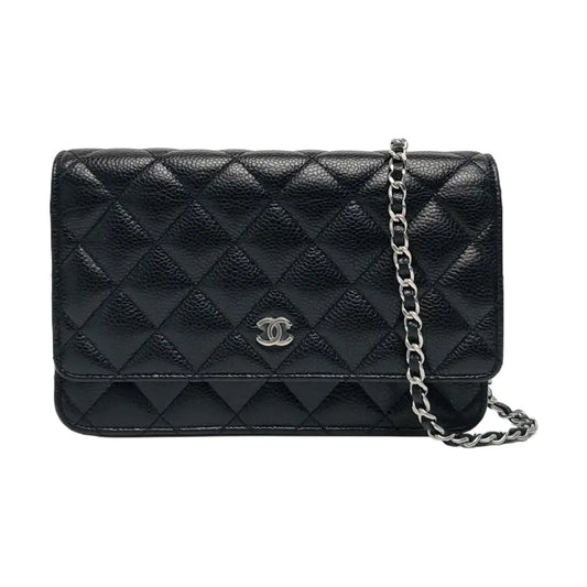 CHANEL WOC Black Caviar Leather Quilted Crossbody Shoulder Bag with Silver Hardware-(SKU)-963482245