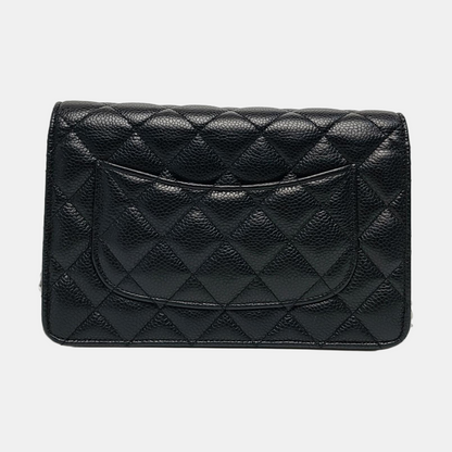 CHANEL WOC Black Caviar Leather Quilted Crossbody Shoulder Bag with Silver Hardware-(SKU)-963482245