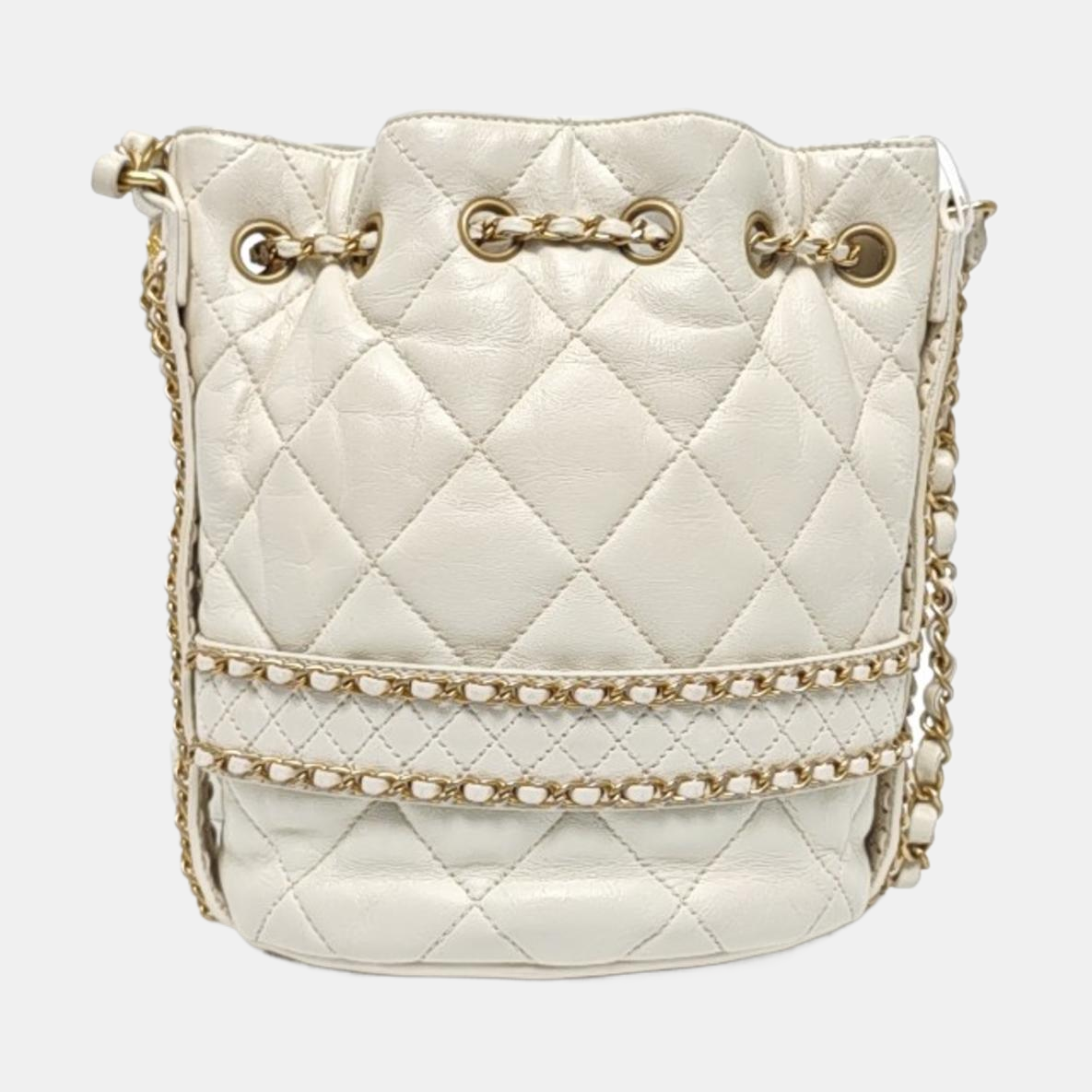 CHANEL DRAWSTRING Large White Lamb Leather Quilted Shoulder Bag with Removable Strap-(SKU)-963594078