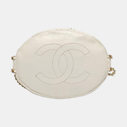 CHANEL DRAWSTRING Large White Lamb Leather Quilted Shoulder Bag with Removable Strap-(SKU)-963594078