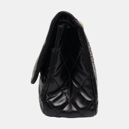 CHANEL 2.55 Maxi Super Large Black Lamb Leather Quilted Single Shoulder Bag Tote Bag Palladium Hardware 14 Clasp-(SKU)-963460572