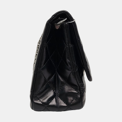 CHANEL 2.55 Maxi Super Large Black Lamb Leather Quilted Single Shoulder Bag Tote Bag Palladium Hardware 14 Clasp-(SKU)-963460572