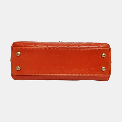 CHANEL COCO HANDLE Orange Calfskin Quilted V-Shape Bag with Golden Hardware, 24K, Detachable Strap-(SKU)-963432693